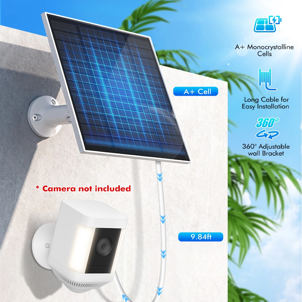 5W Solar Panel Power USB C Battery Charger For CCTV Camera Security Cam Outdoor