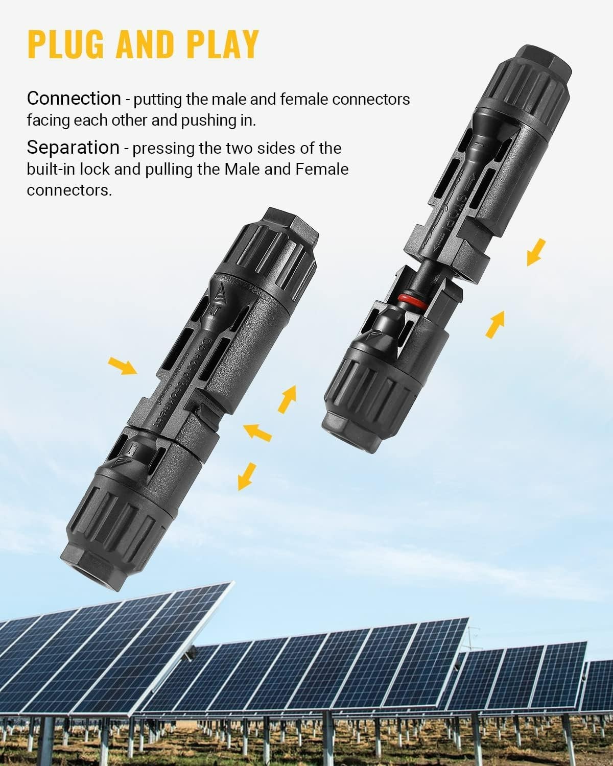 12 PCS 10AWG Weatherproof Solar Panel Connectors – Easy Install, 30A Max Current