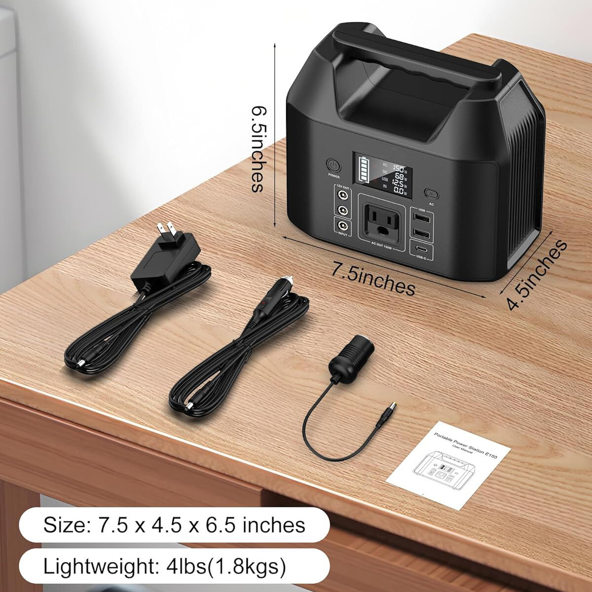 Portable Power Station 150W LiFePO4 Battery Bank Camping AC DC Solar Generator