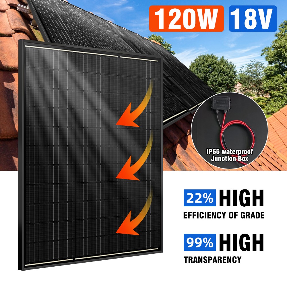 120W Solar Panel 18V Mono N-Type 18BB PV Off-Grid for Home Battery Power System