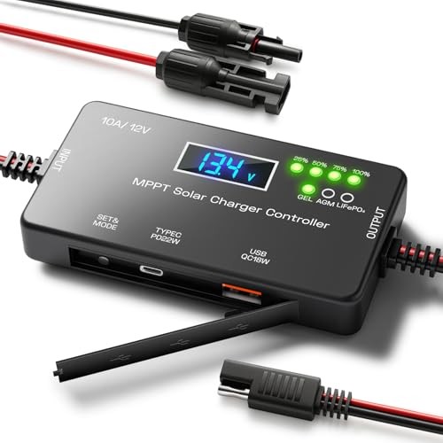 MPPT Solar Charge Controller 12V 10A, Intelligent Solar Panel Regulator with