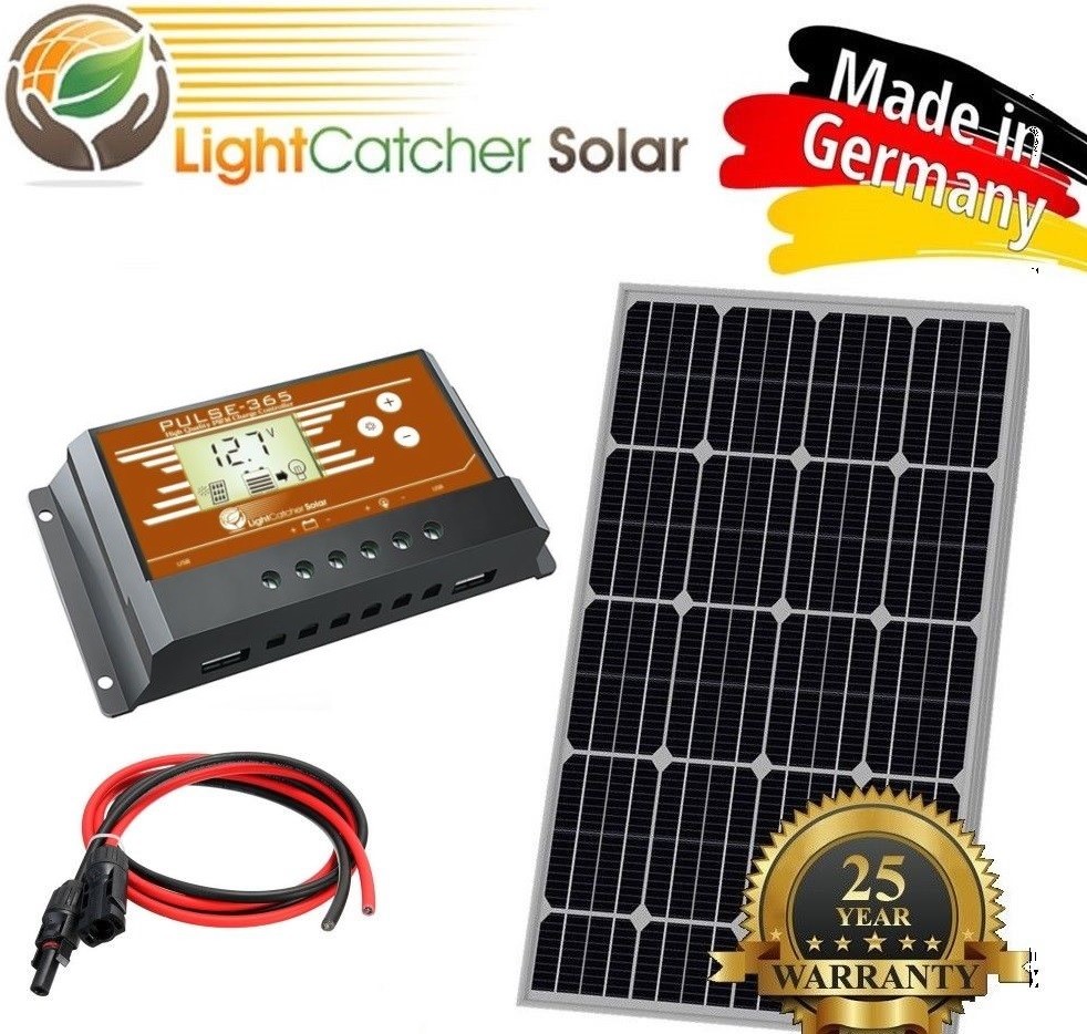 100 Watt Mono Solar Panel Kit with Charge Controller & Wire Kit Monocrystalline