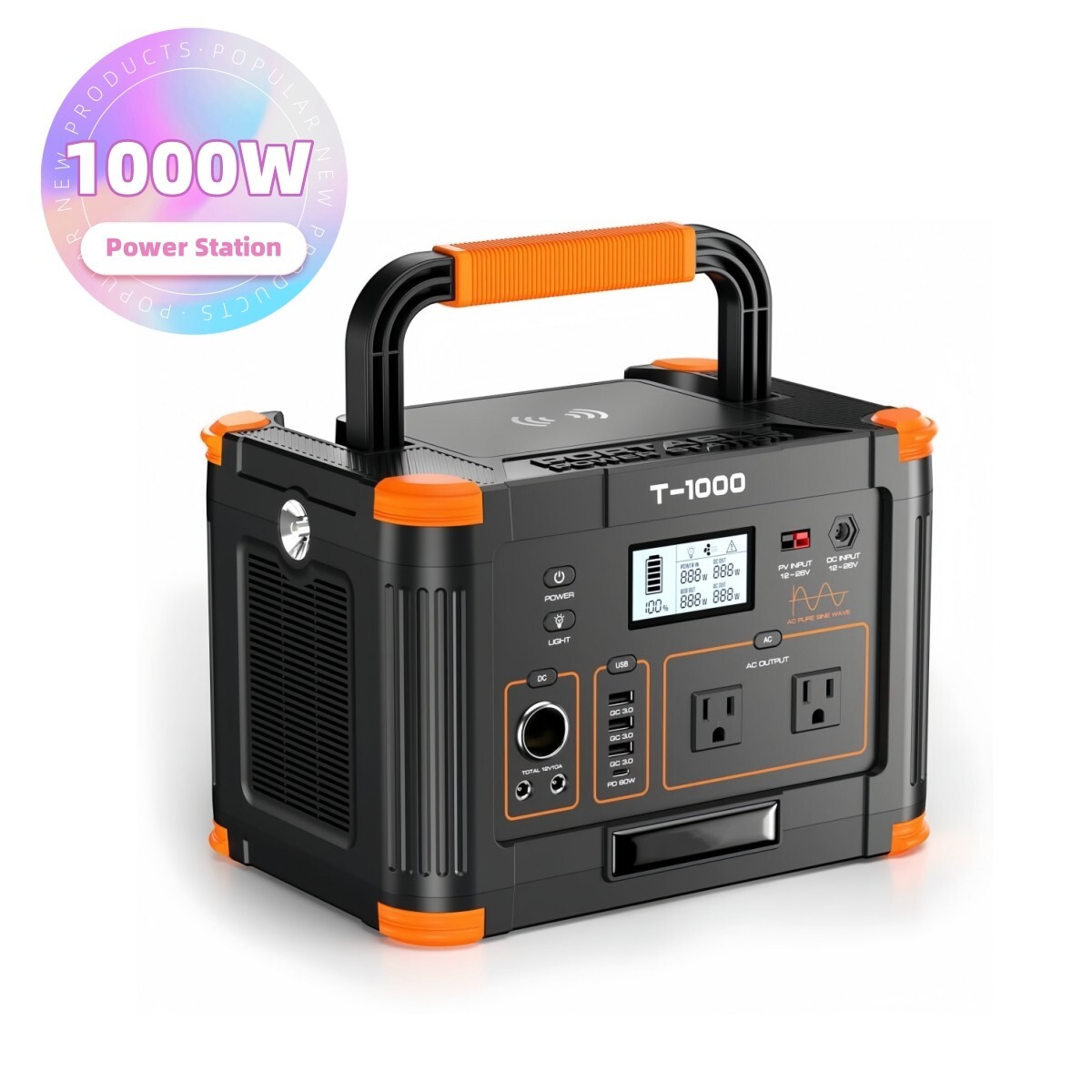 GNC Portable Power Station 1000W, 999Wh Solar Powered Generator