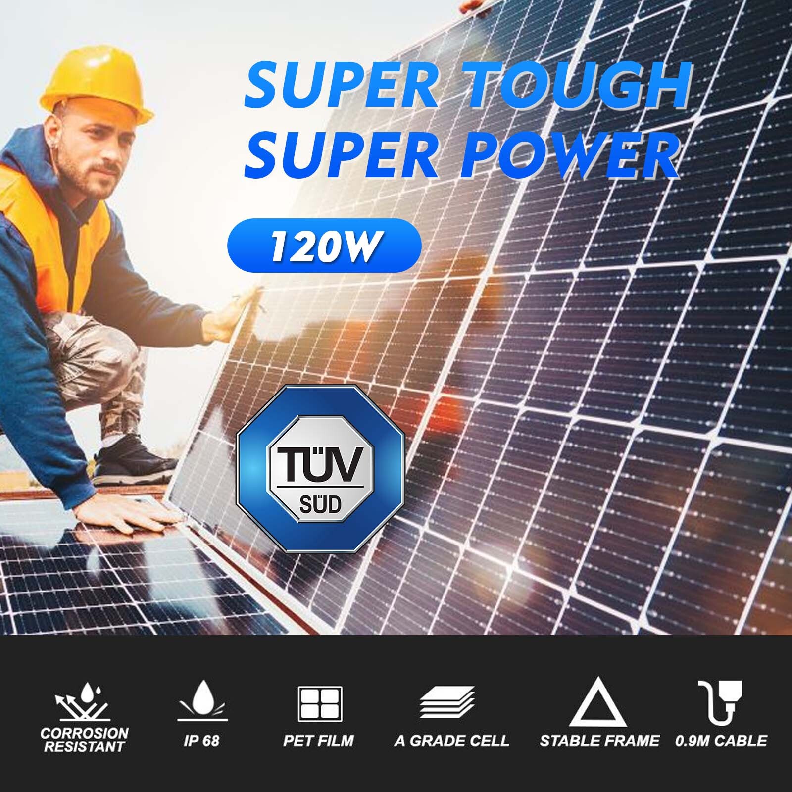 100W 12V Solar Panel High Efficiency PV Monocrystalline For RV Boat Home Caravan