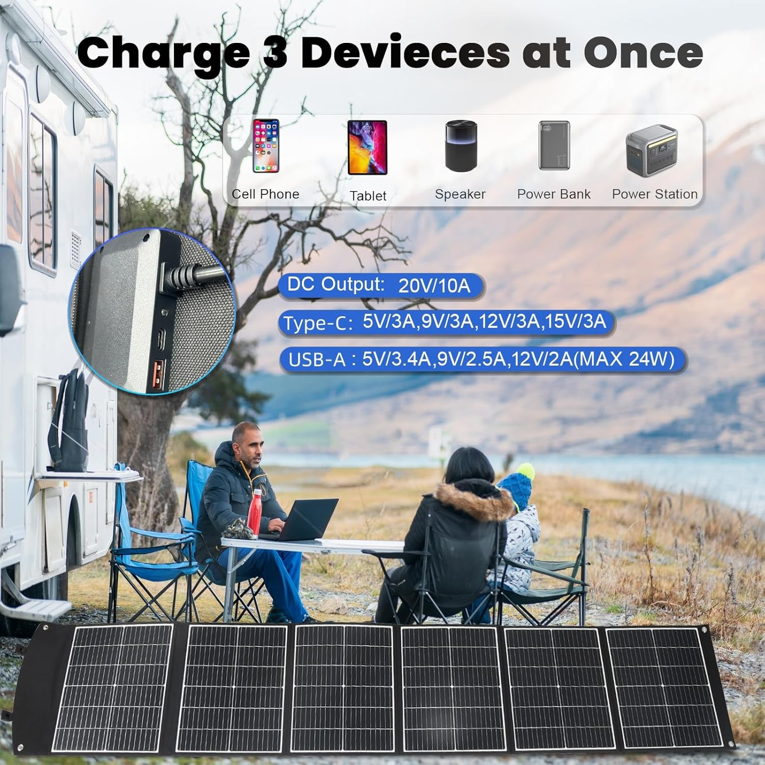 200W Portable Solar Panel Charger, Foldable & Waterproof for Camping & Hiking