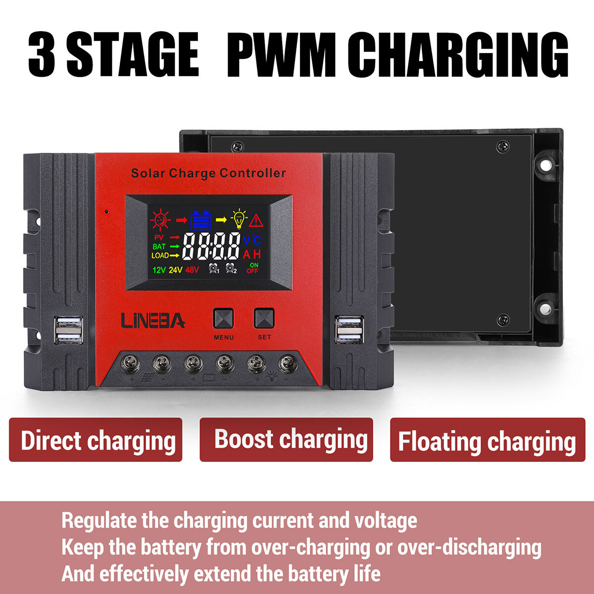 100A 12/24V 4USB Solar Panel Kit Regulator Charge Controller Auto Focus Tracking