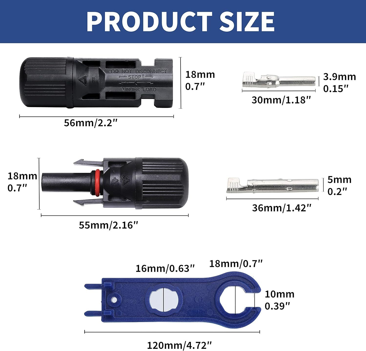 12 PCS Solar Connectors with Spanners Solar Panel Cable Connectors 6 Pair