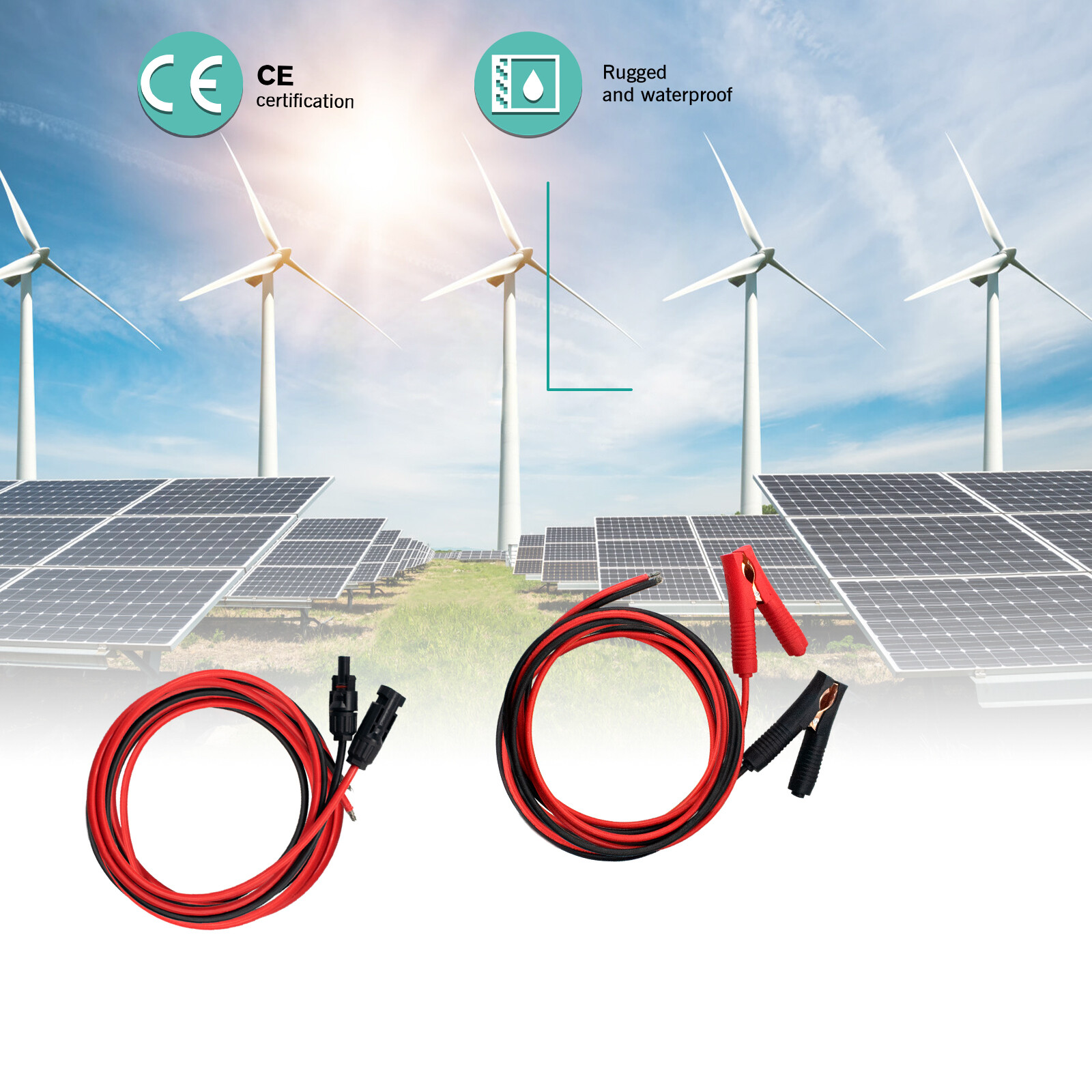2Pairs Solar Panel Extension Cable with Female & Male Connectors Alligator Clips