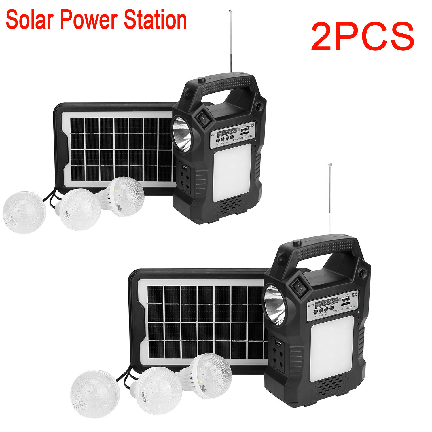 2Packs Solar Panel Power Generator Kit Power Station Battery Pack with 3 Bulbs