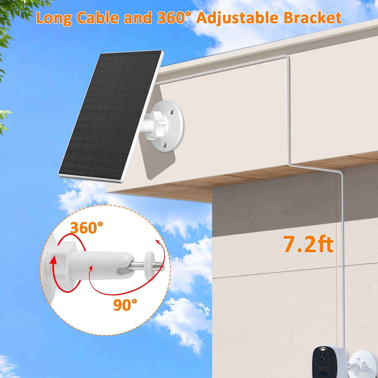 2W Solar Panel for Security Cameras, Solar Charger with Micro USB & USB-C Port f