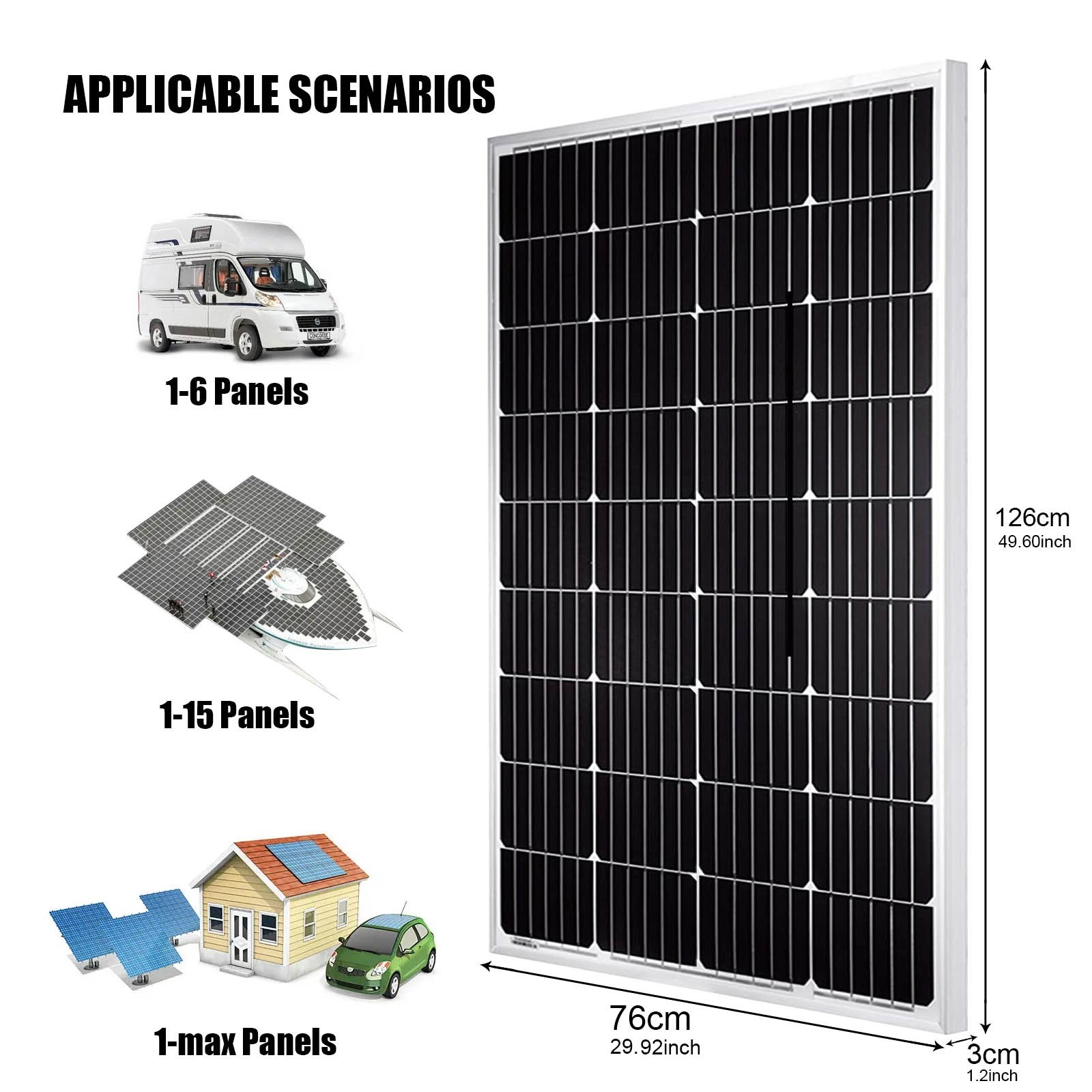 800W Solar Panel Kit High-Efficiency Charger Battery Off Grid Caravan RV Home US