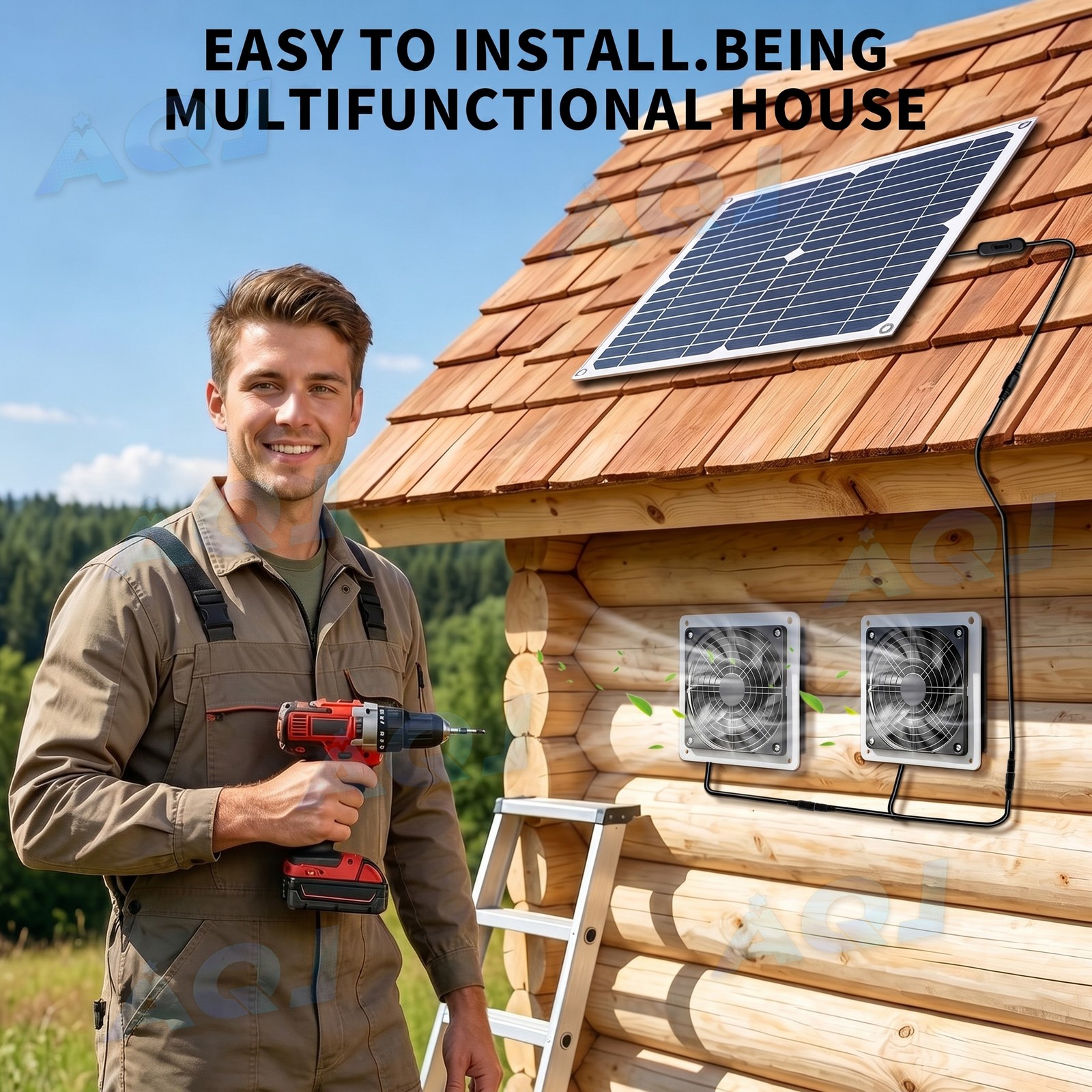 Solar Panel Powered Fan 20W Ventilator Roof Greenhouse Chicken Coop Exhaust Vent