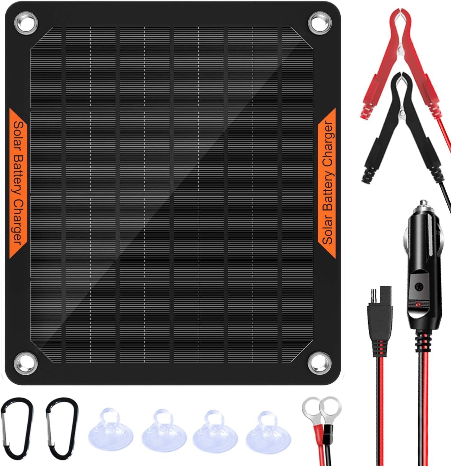 12V Solar Car Motorcycle Boat Marine RV Trailer ATV Trickle Battery Charger Kit