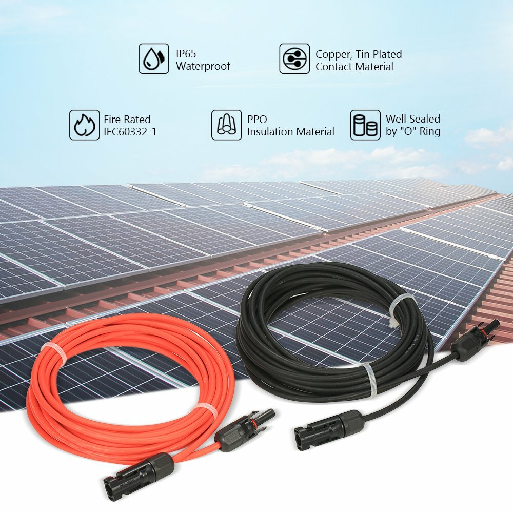10AWG 1 Pair Black+Red Solar Panel Extension Cable with Female & Male Connectors