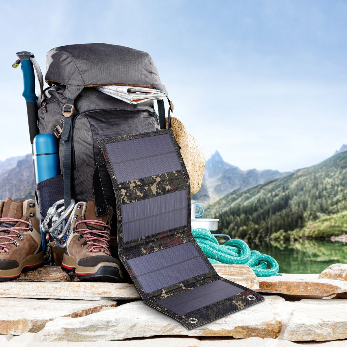 80W USB Solar Panel Folding Power Bank Outdoor Camping Hiking Phone Charger US