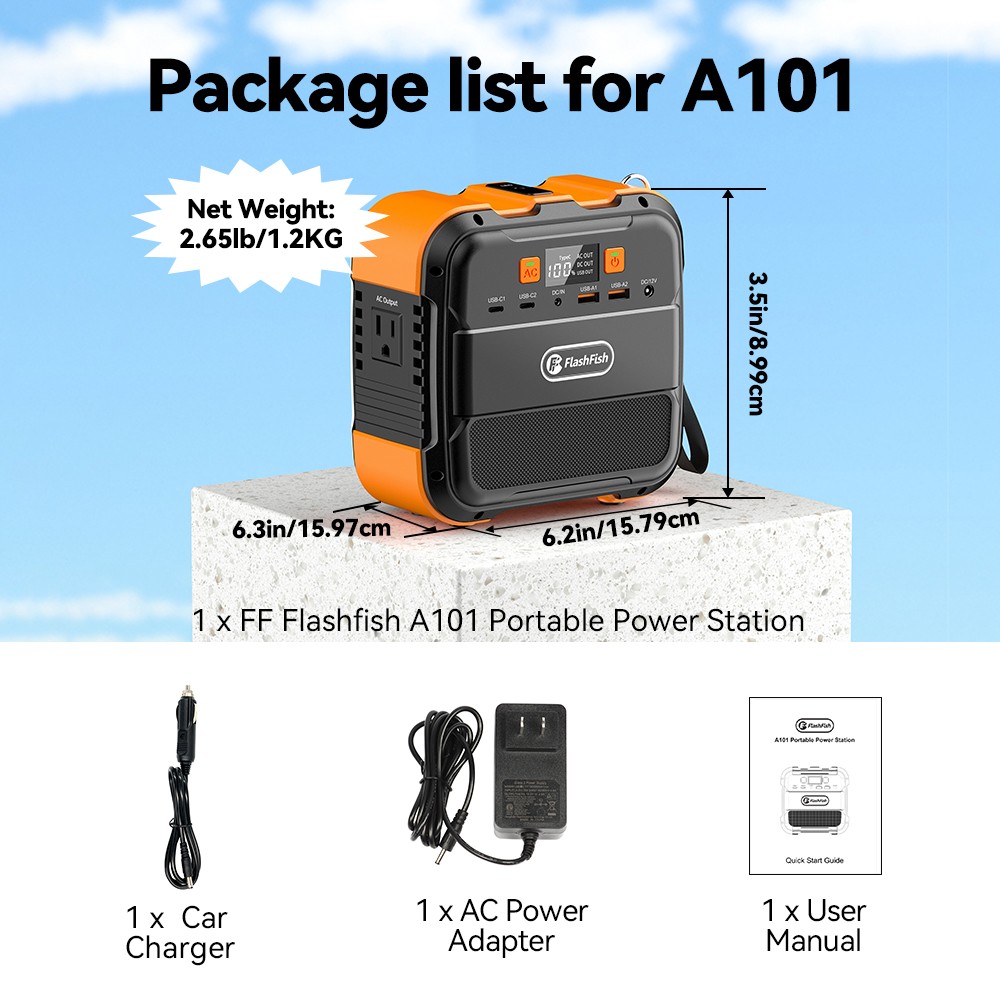 Flashfish Solar Generator Portable 120W 98WH 240W Peak Li-ion Battery for Camp