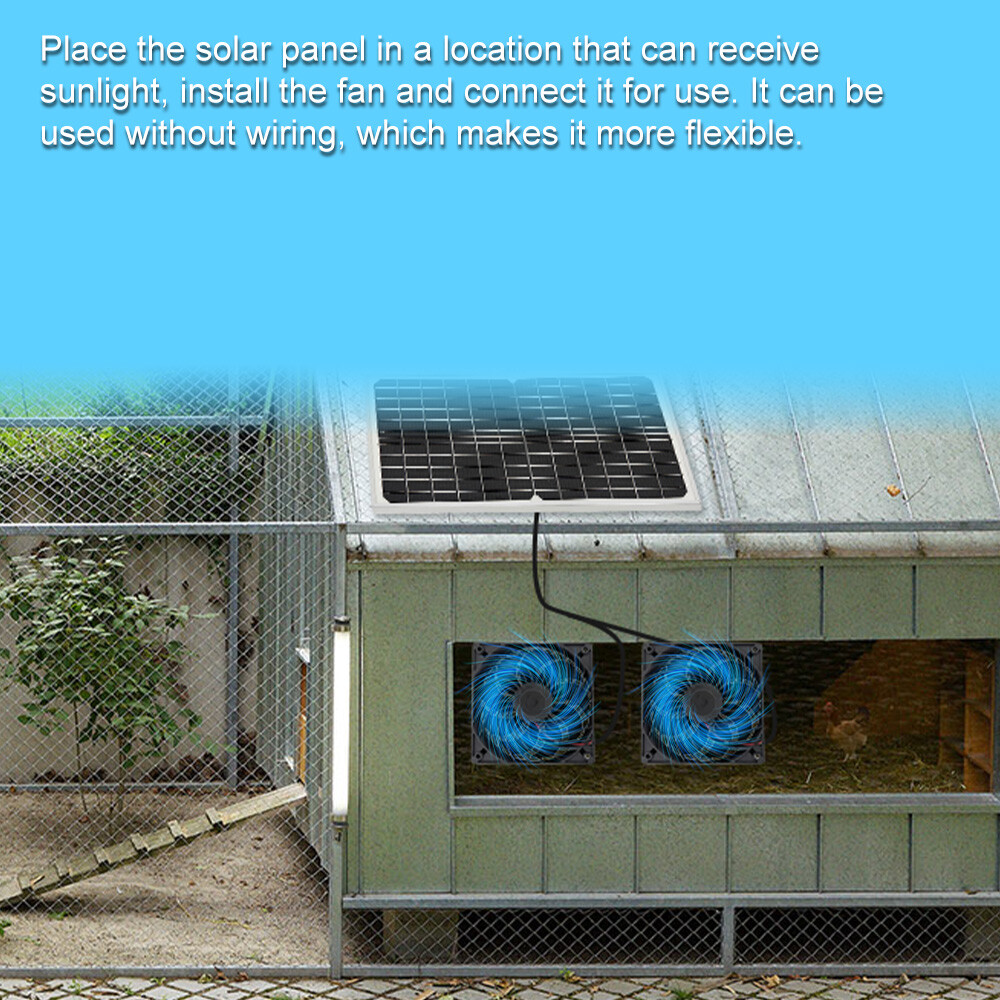 Solar Panel Dual Fan Kit 20W Waterproof Pro Outdoor Dog House Chicken Coop Shed