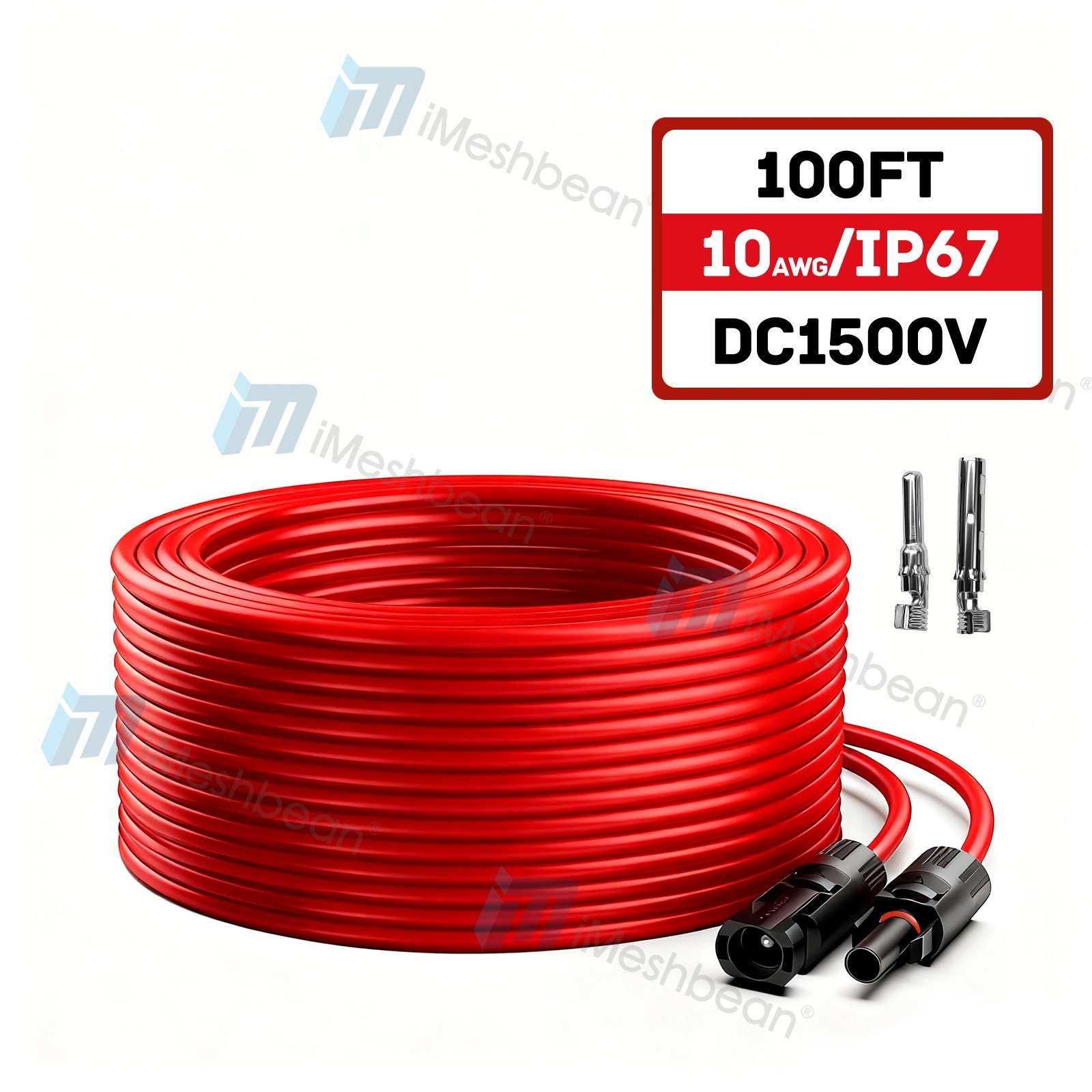 10AWG 100FT Red Solar Panel Extension Cable Female & Male Solar Connectors 6mm²