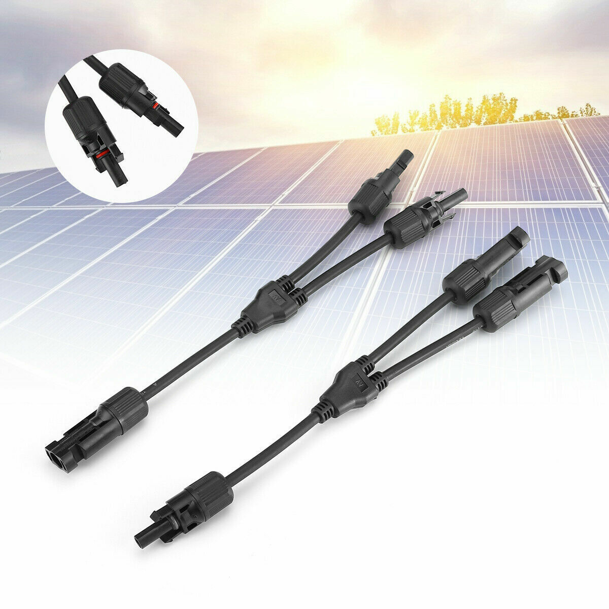 2Pack 30A Solar Panel Y Branch Cable Wire Adapter Connector Extension Waterproof