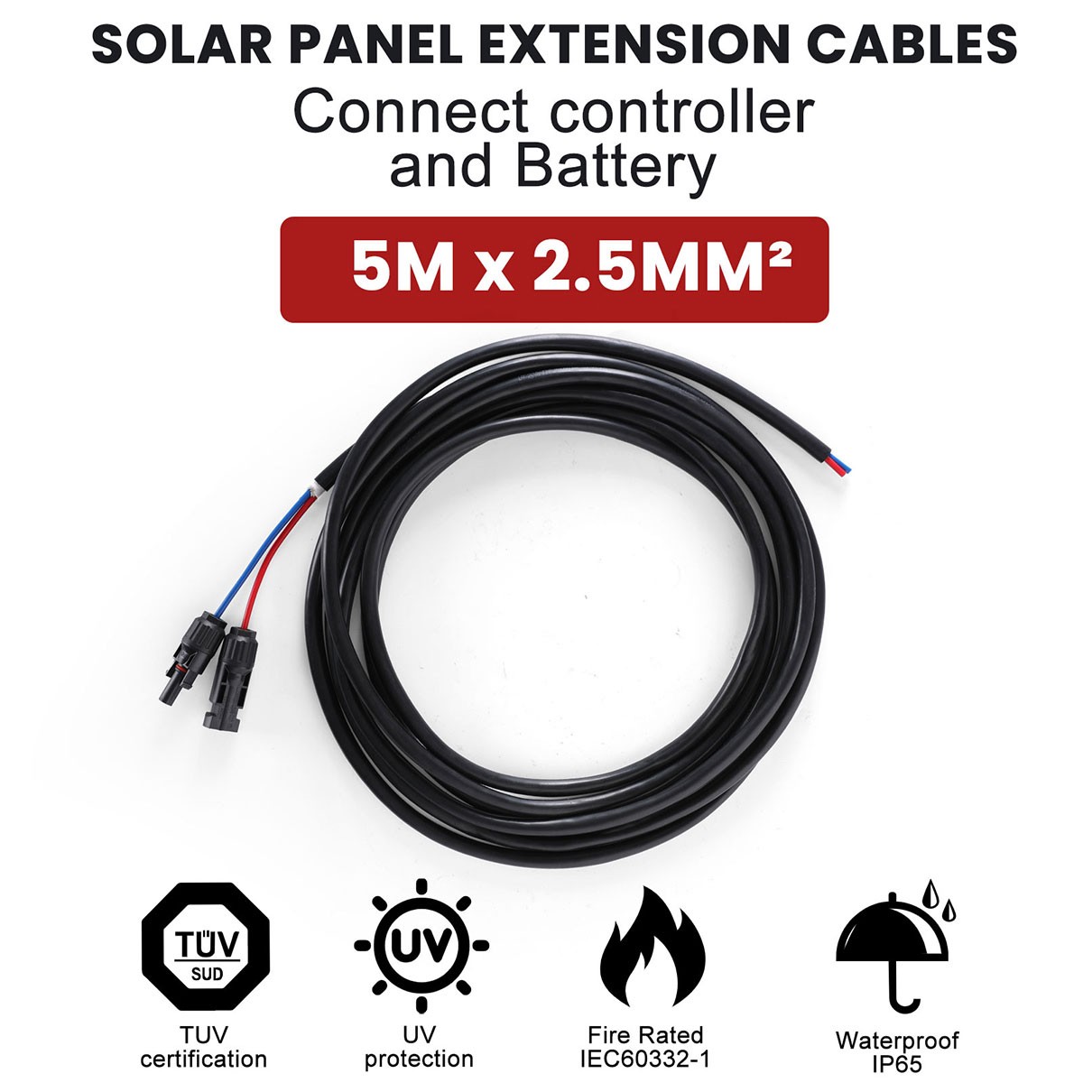 For Solar Panel Kit 5M/3M Solar Panel Extension Cable 3 In 1 Connector