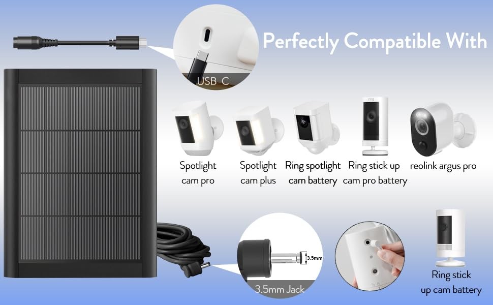 Ring Solar Panel2nd Generation, 5W Ring Solar Panel Charger with Mount for St…
