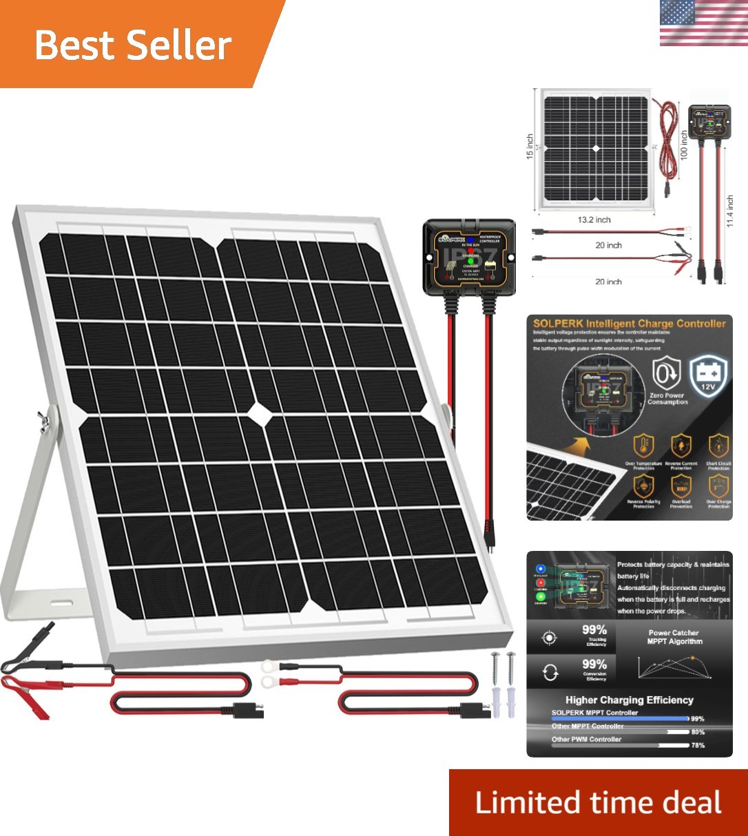 Versatile 20W Solar Kit with Trickle Charger & Smart Controller for All Vehicles