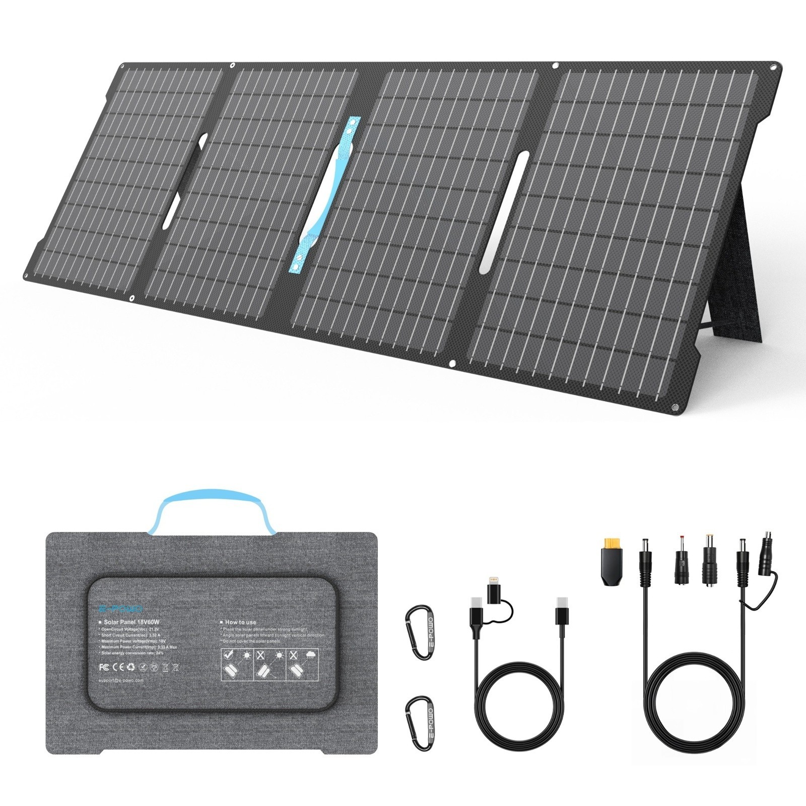 E-POWO Portable Solar Panel 220W 110W 60W for Camping RV Van Life Marine Outdoor