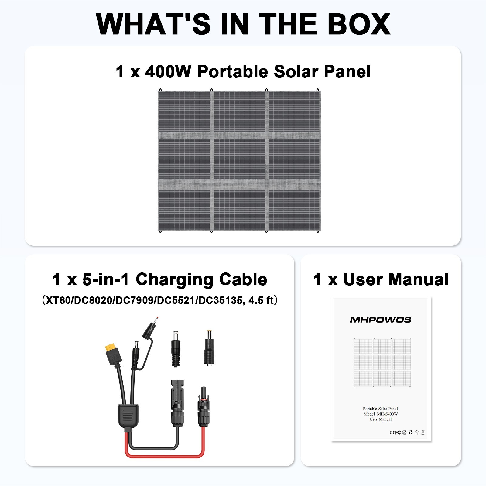 MHPOWOS 100W 200W 400W Foldable Solar Panel for Emergency Backup Power Blackout