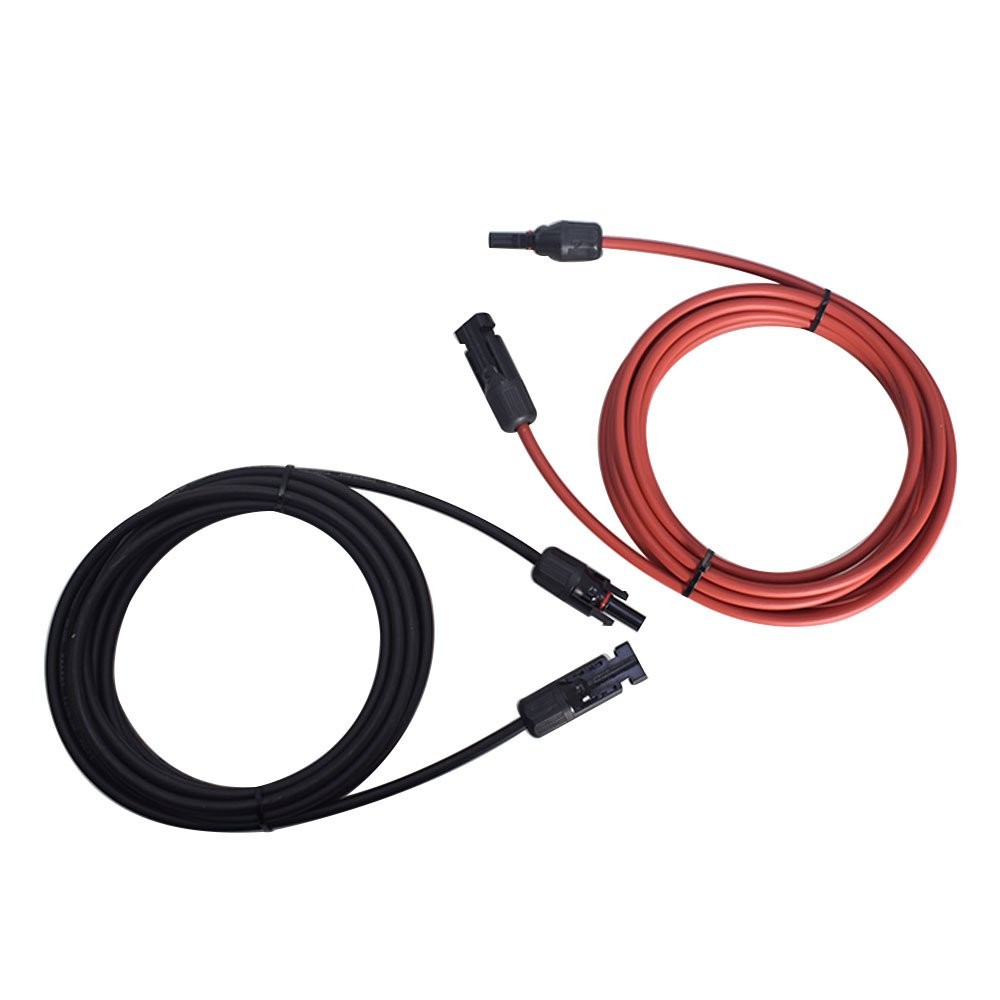 Solar Panel Extension Cable Wire Connector 12AWG 10ft 1Pair Black + Red New