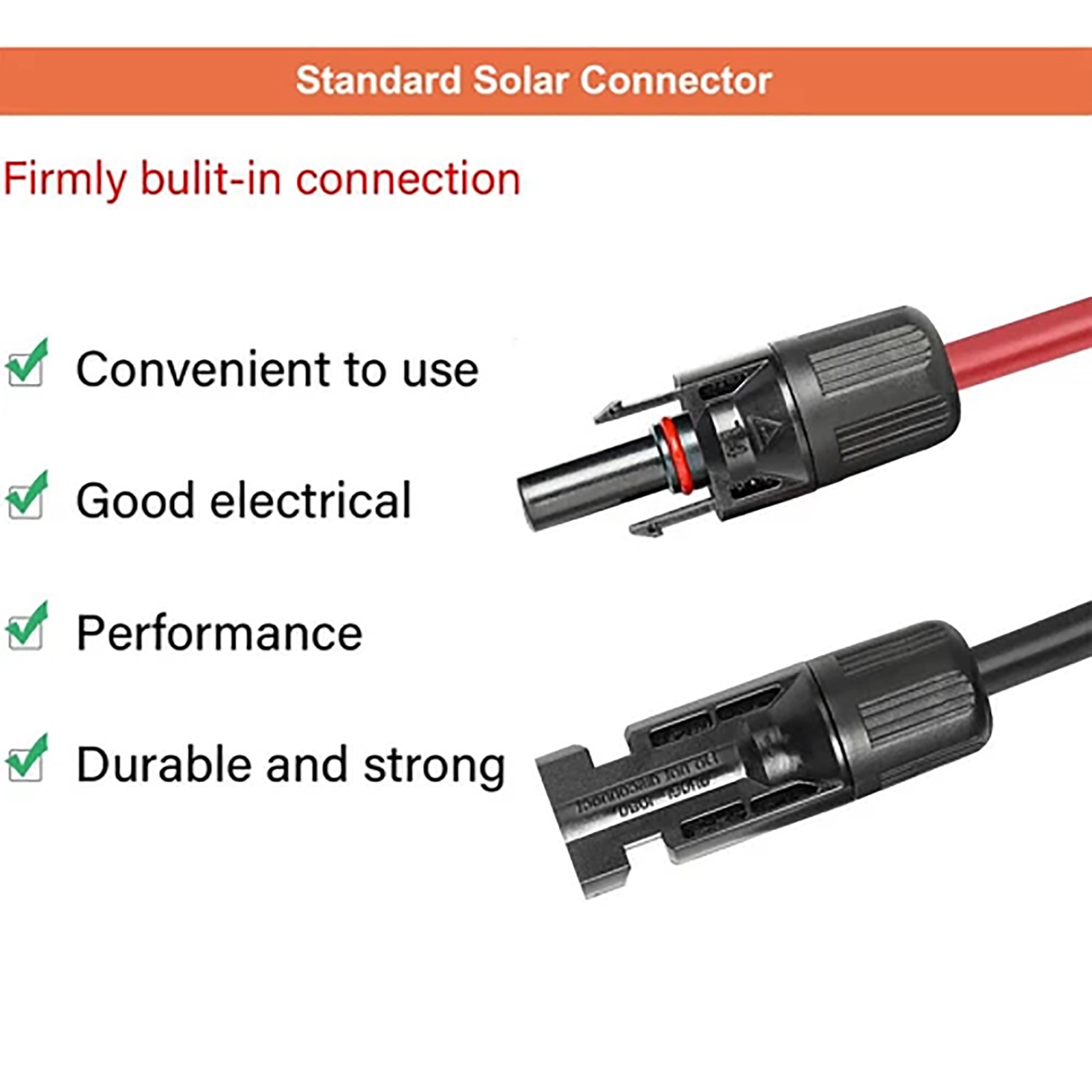 10AWG Solar Panel Extension Cable 50FT Black+Red Cable Flexible Wire Connectors