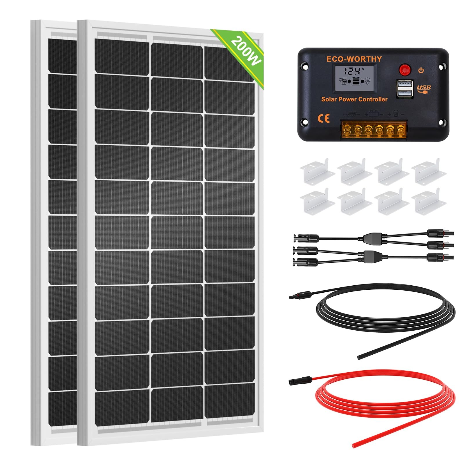 ECO WORTHY 200 Watts 12 Volt/24 Volt Solar Panel Kit with High Efficiency