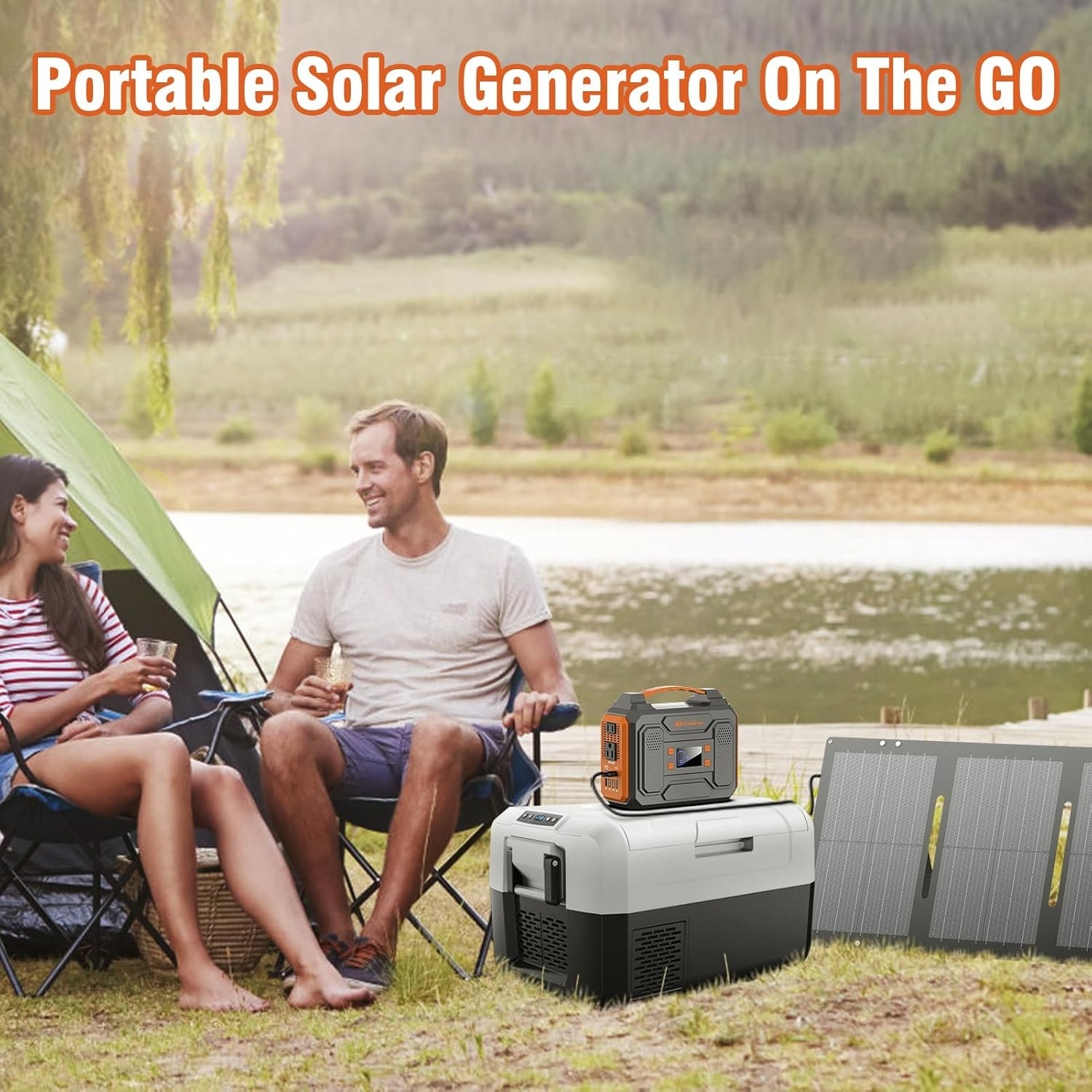 Portable Solar Generator 300W Power Station with Foldable 60W Solar Panel, Porta