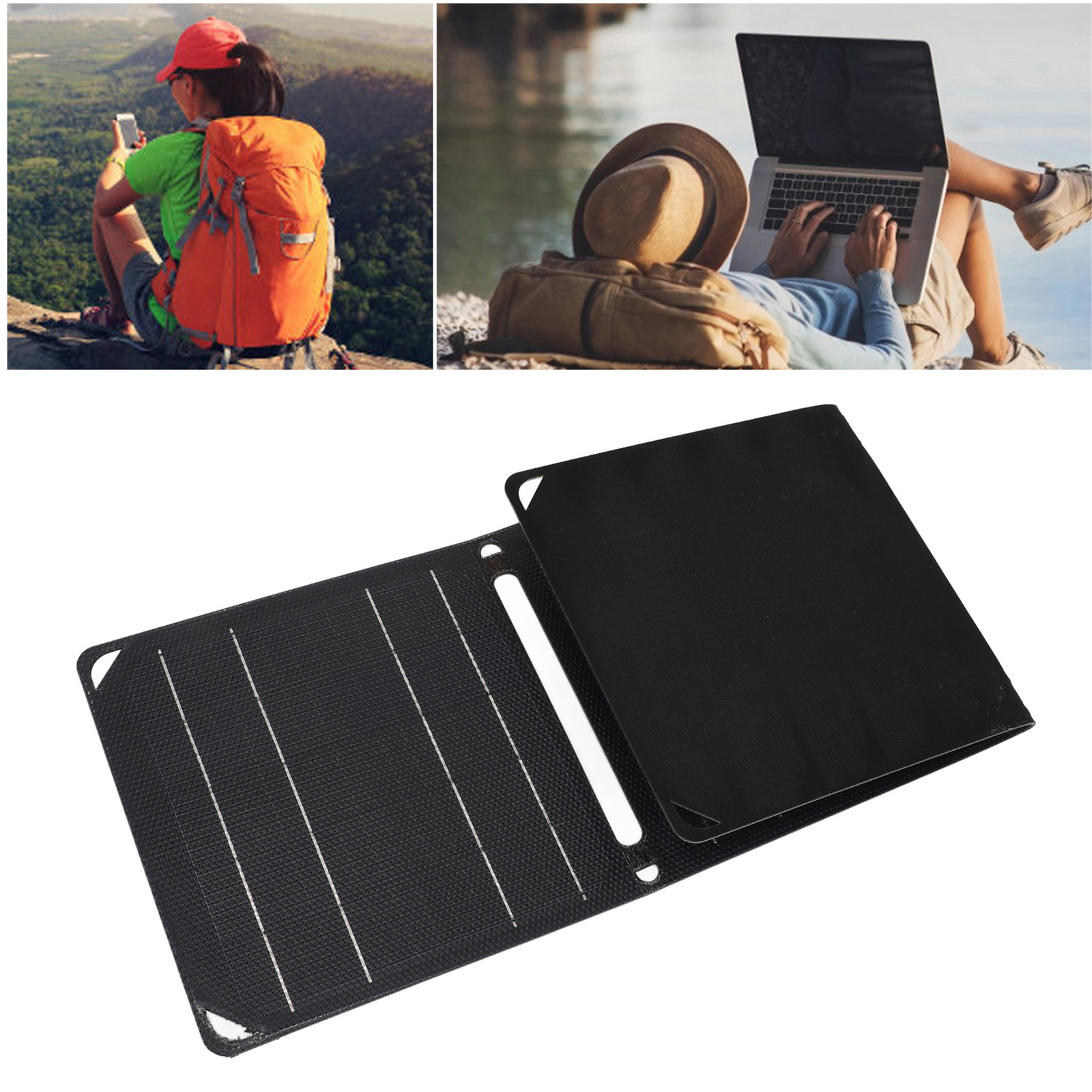 21W Portable Solar Panel Foldable Dual USB Charger Black For Phone Power Station