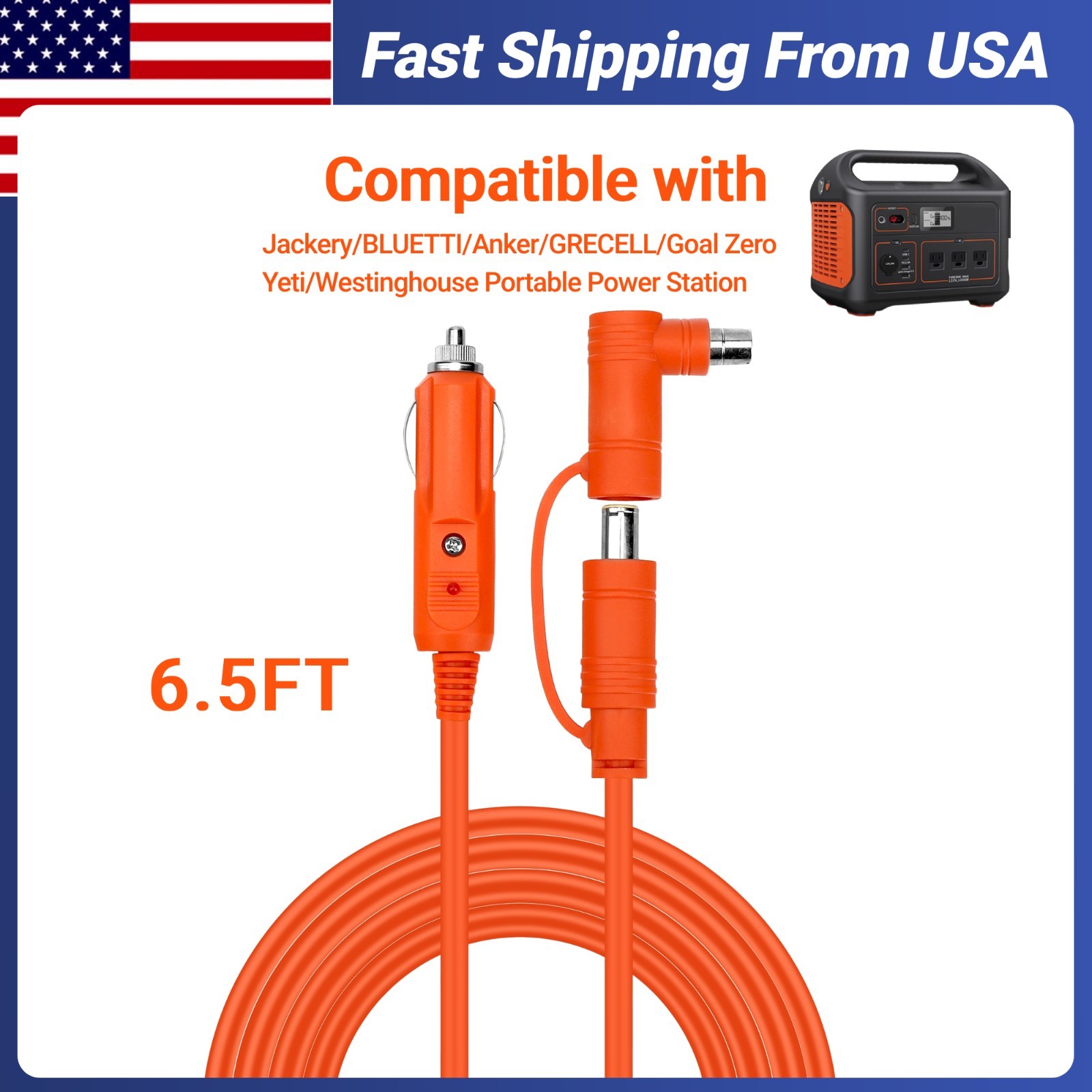 14AWG Car Cigarette Lighter 12V/24V DC 8mm Charging Cable with DC7909/8020 Plug