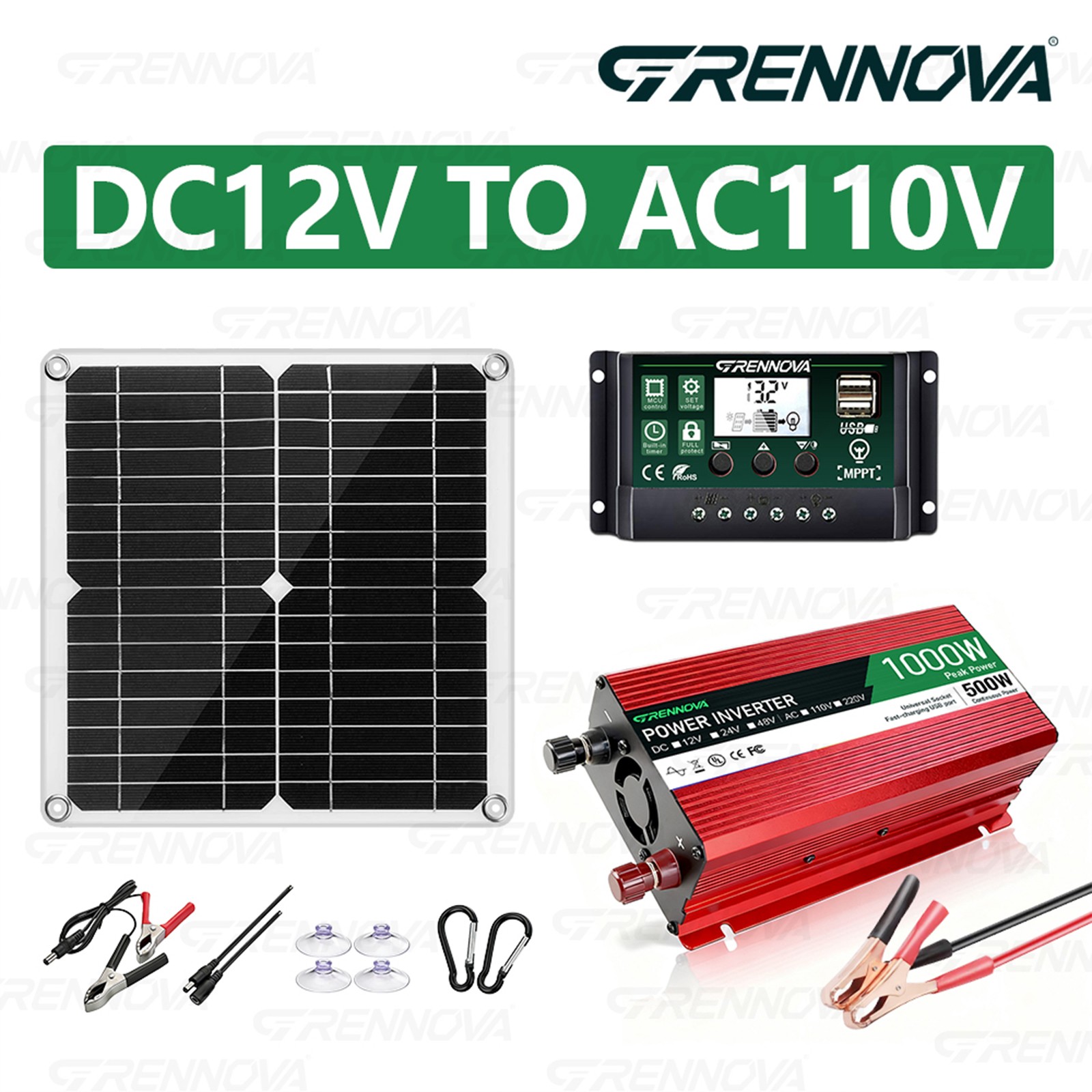 Grennova Complete Solar System Kit 30W Panel 1000W Inverter 60A MPPT Controller