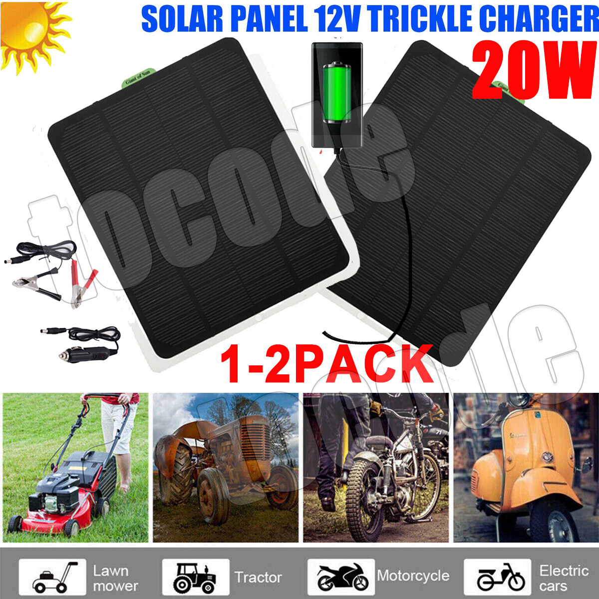 2x-20W Solar Panel12V Trickle Charger Battery Charger Kit Maintainer Boat RV Car