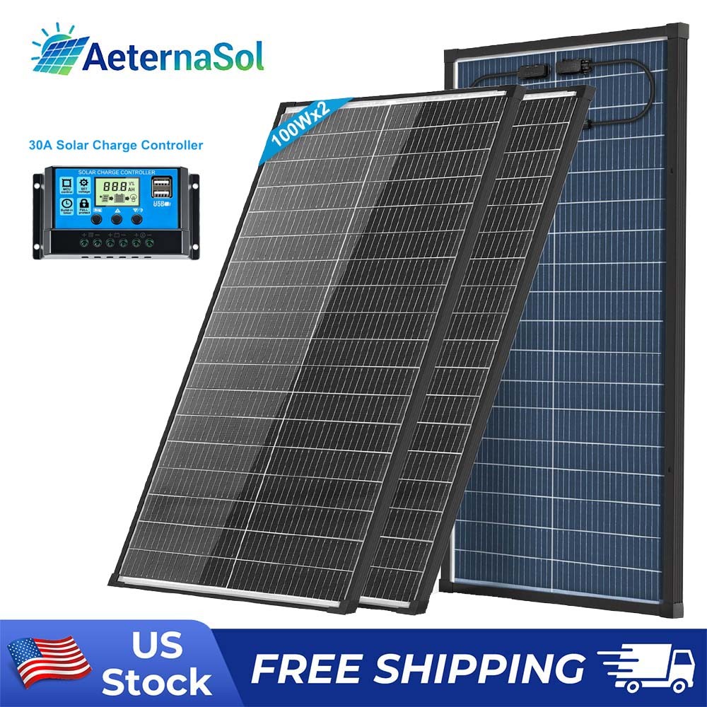 AeternaSol 2*100W Solar Panel 18V Mono N-Type Off-Grid Camp Home RV Boat