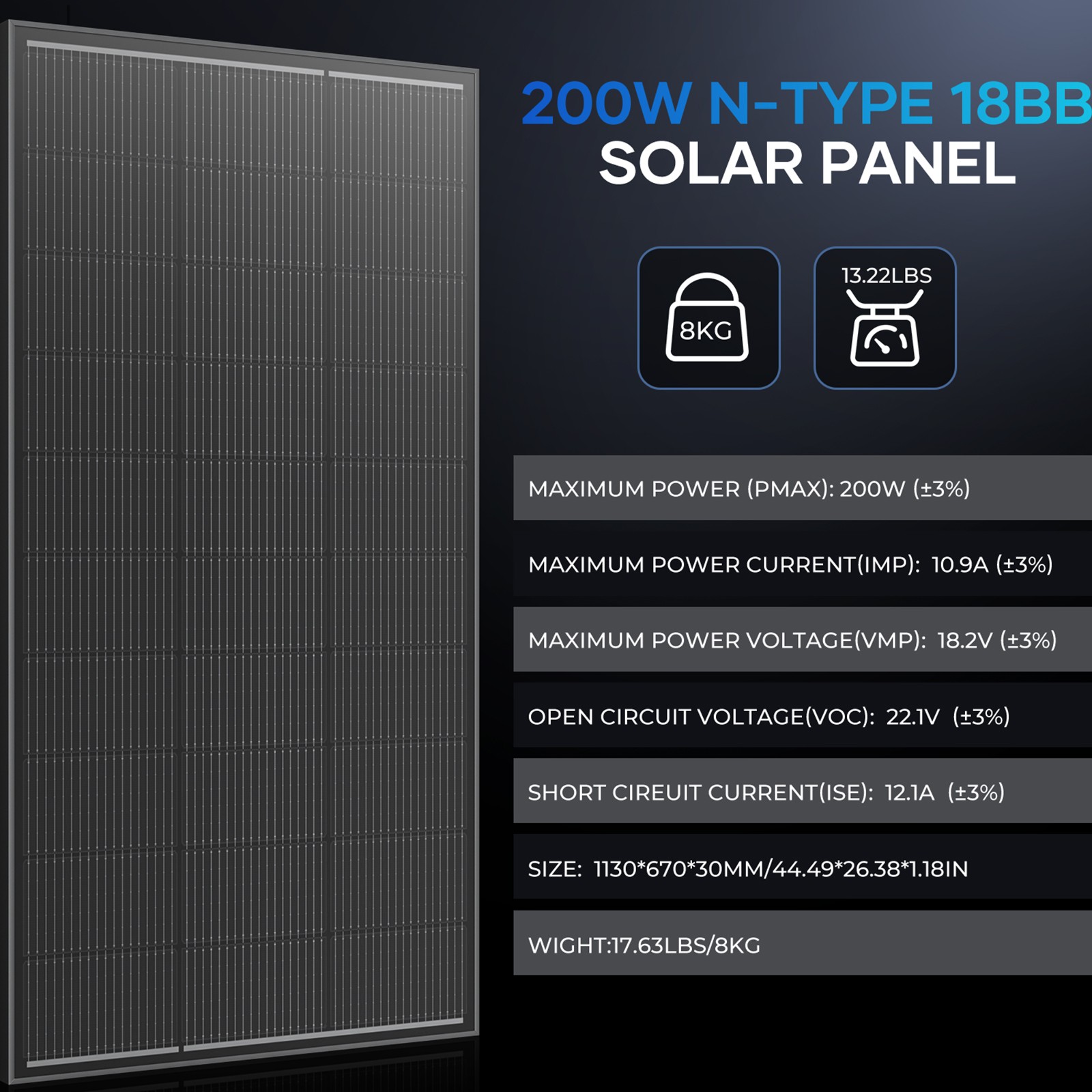 200W 400W 800W 1000W Mono Solar Panel 12V 18BB Off-Grid Camping Battery Home RV