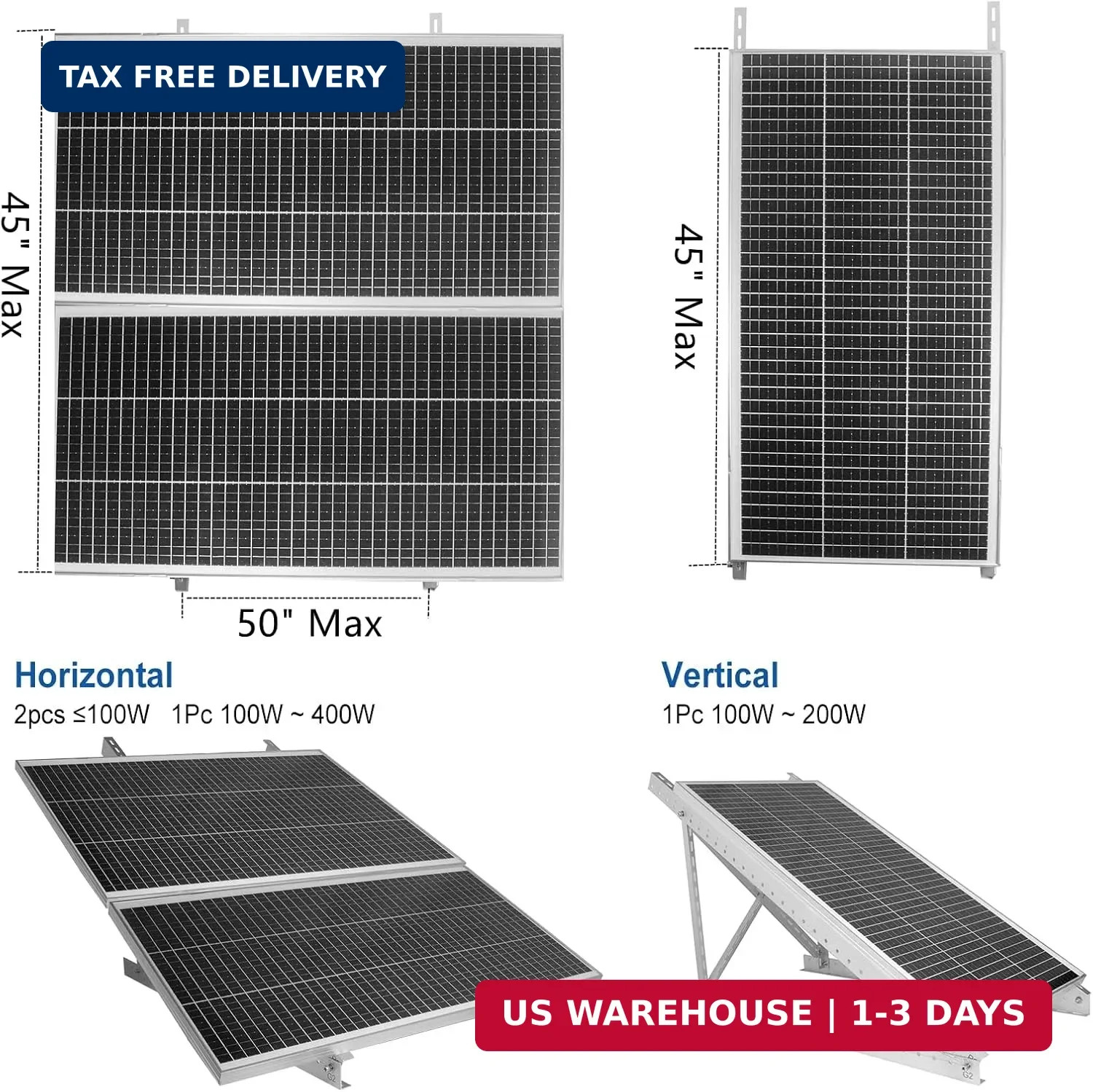 45 Inches Solar Panel Mount Brackets for 100-400 Watts Solar Panel with Enhanced