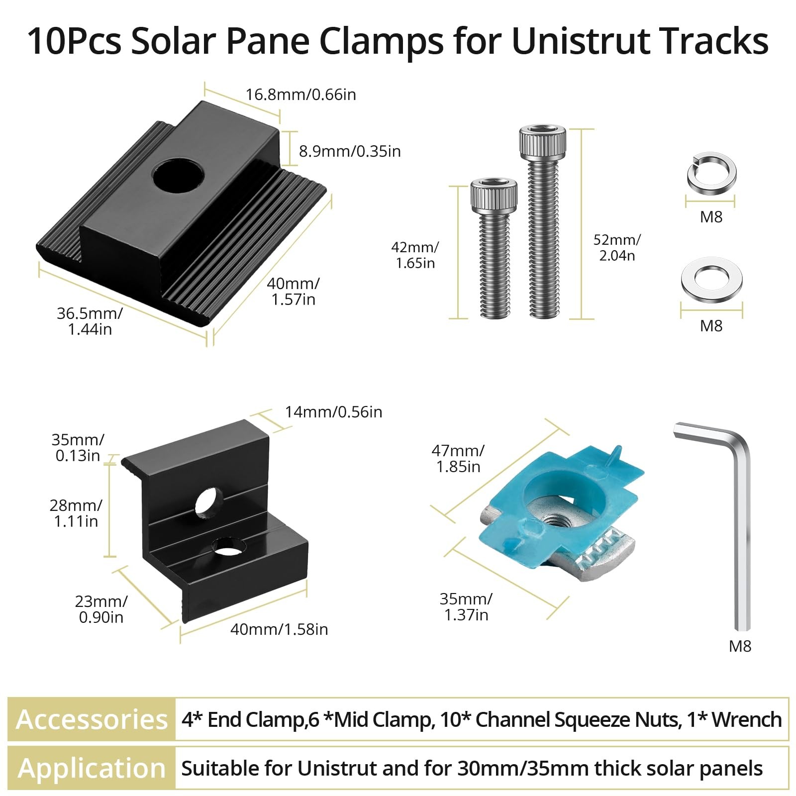 10 PCS Solar Panel Mounting Brackets for Unistrut, Aluminium 30mm/35mm 6 x T-…