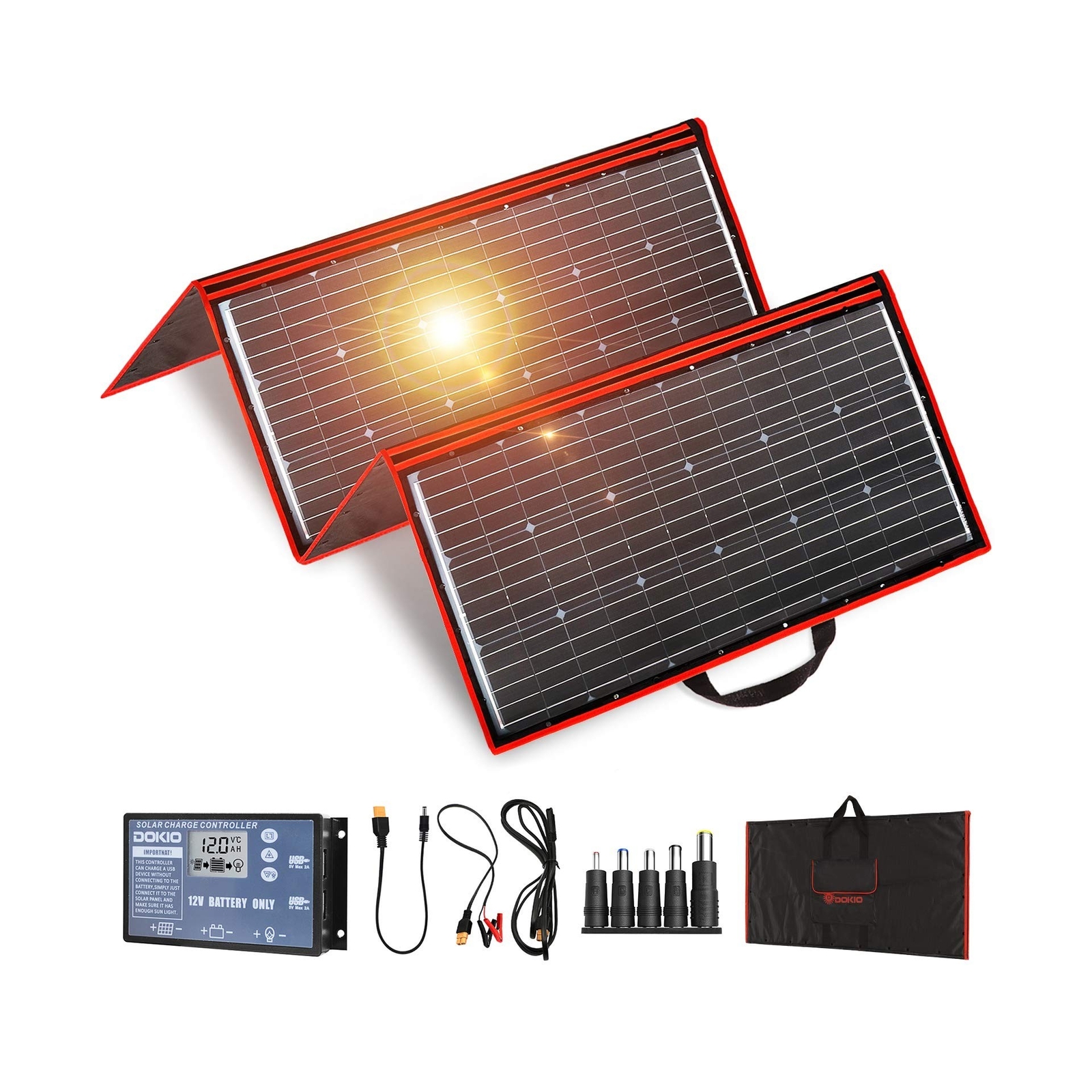 DOKIO 300W 18V Portable Solar Panel Kit Folding Solar Charger with 2 USB Outp…