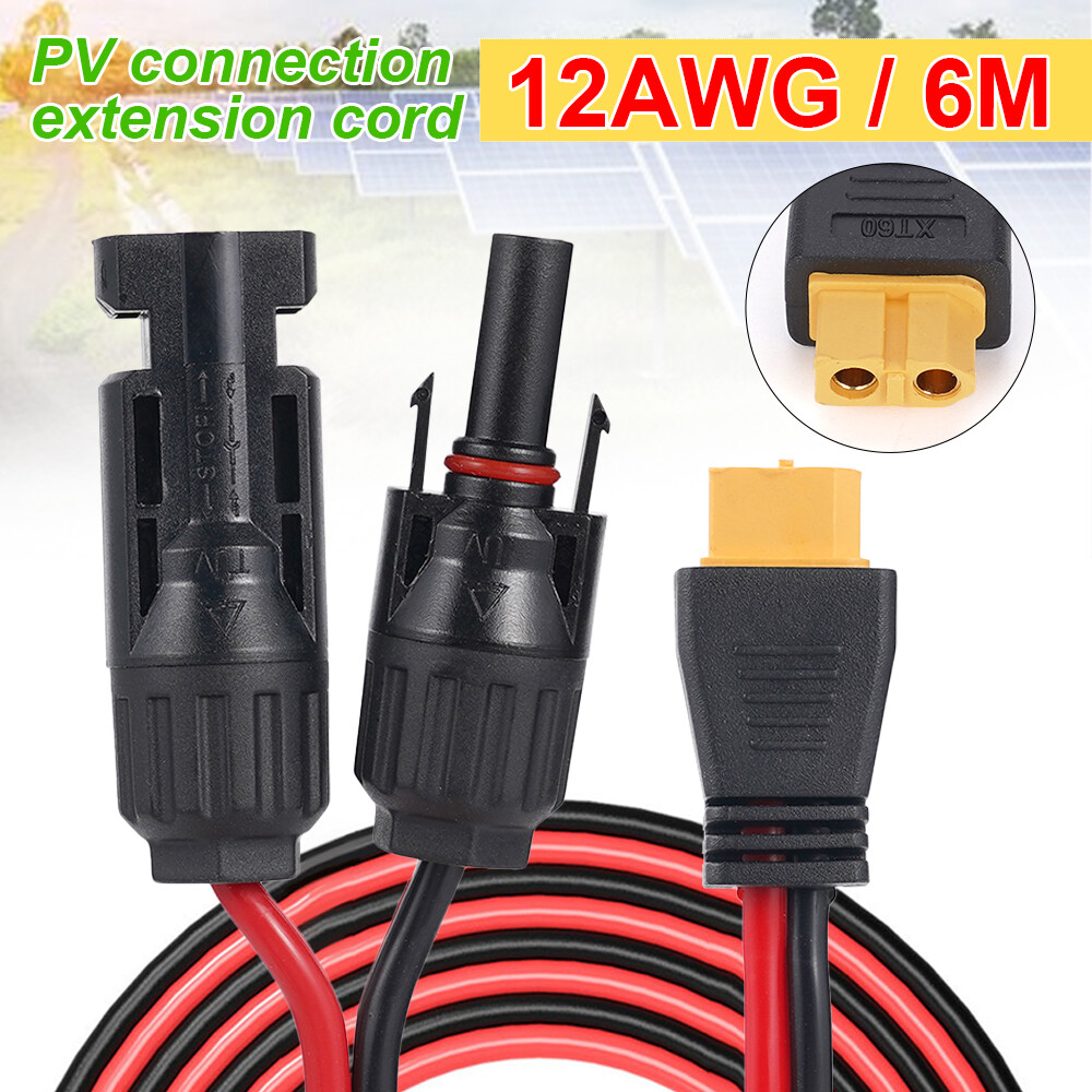 12 AWG 20 ft XT60 Female to Solar Connector Solar Panel Extension Charging Cable