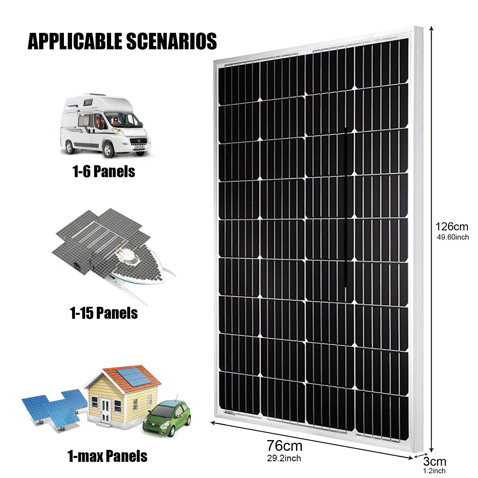200W 12 Volt Monoc Solar Panel High Efficiency Durable RV Marine Boat Off Grid