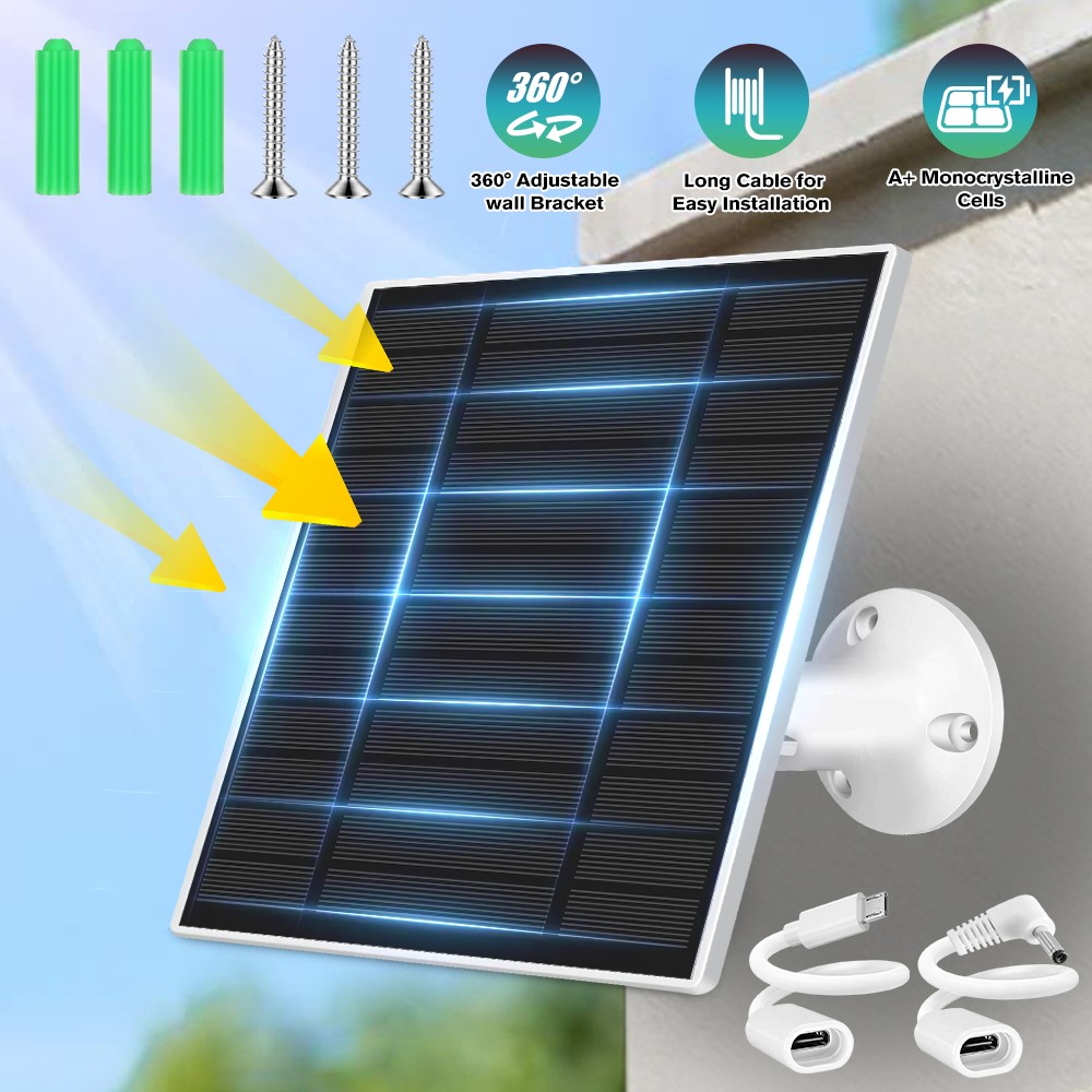 5W Solar Panel Power USB C Battery Charger For CCTV Camera Security Cam Outdoor