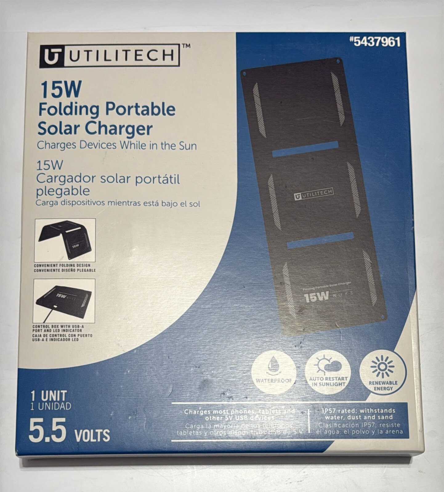 Utilitech 23.5-in x 8.8-in x 0.1-in 15-Watt Portable Solar Panel