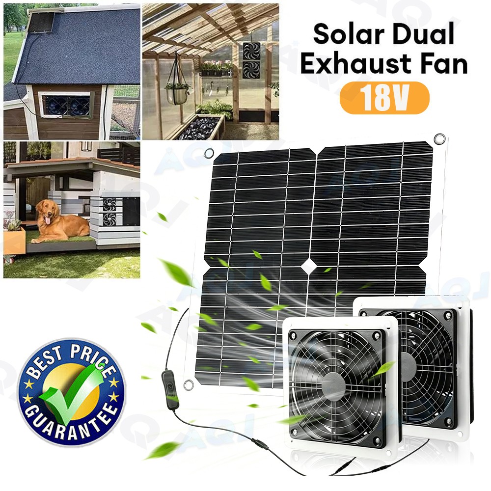 25W Solar Panel Fan Ventilator Exhaust Fan Kit for Greenhouse Shed Chicken CoJS