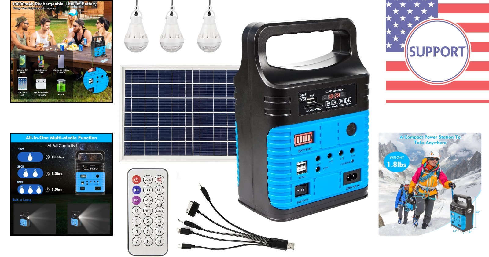 Compact Solar Generator – Portable Power Station with LED Flashlight & USB/Dc
