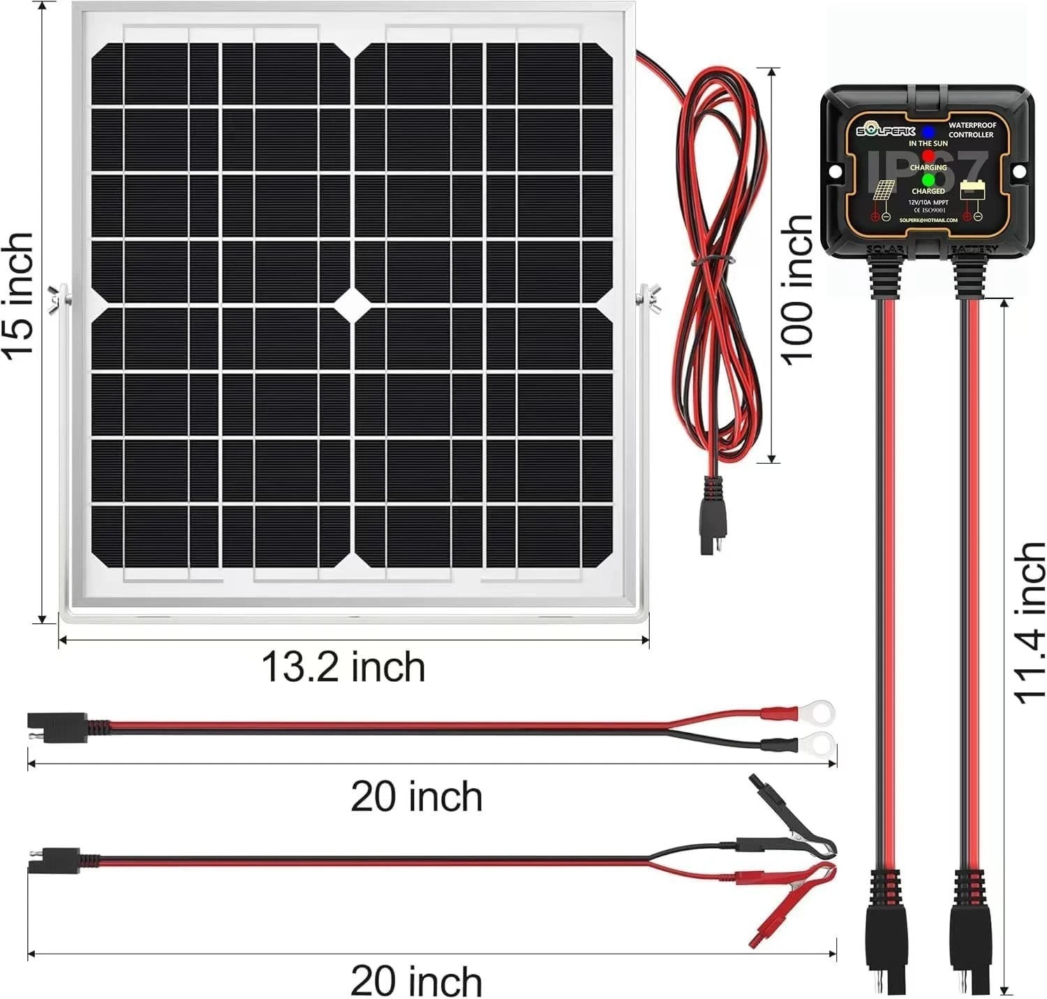 High-Efficiency 20W Solar Battery Maintainer with Adjustable Mounting Bracket