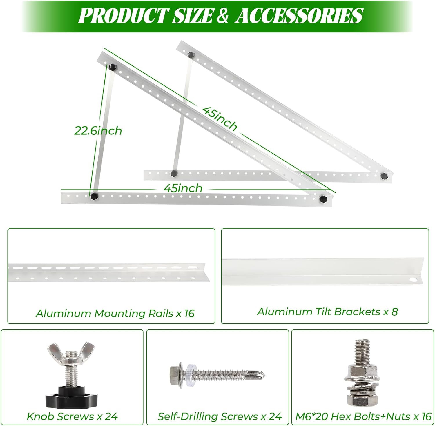 45Inch Solar Panel Mounting Brackets, 4 Sets Solar Panel Mounting Kit for 100-40