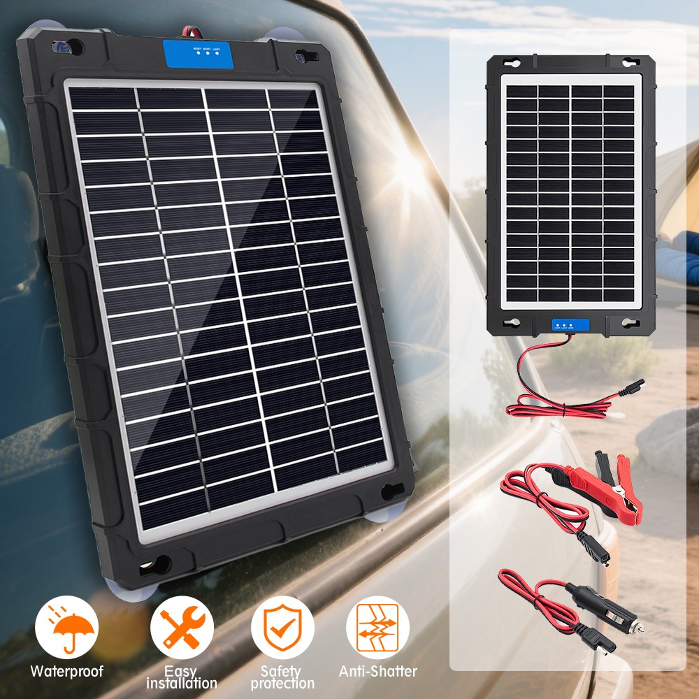 Upgraded 20W Solar Battery Trickle Charger & Maintainer for Vehicles Waterproof